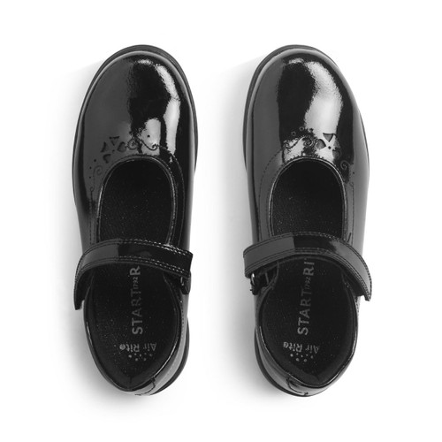 Start Rite Glisten Black Patent Girls Rip-tape School Shoes