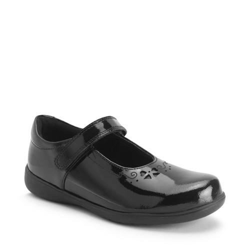 Start Rite Glisten Black Patent Girls Rip-tape School Shoes