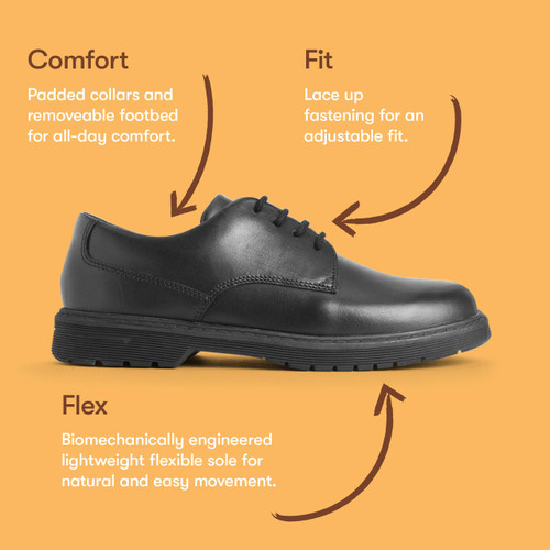Start Rite Glitch Black Leather Boys Lace-up School Shoes