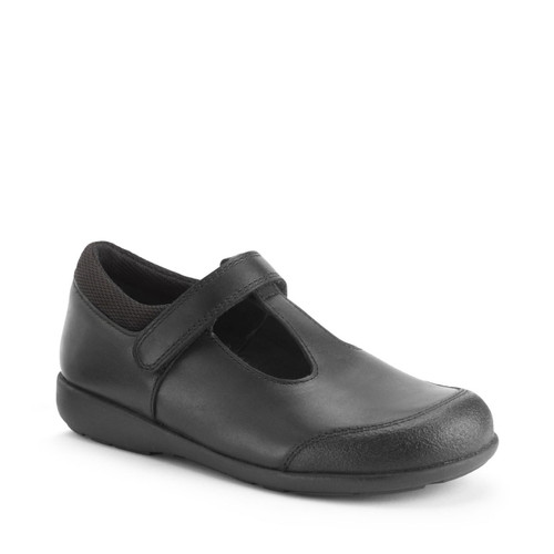 Start Rite Globe Black Leather Simply By Start-Rite Girls Rip-tape Dual-Fit T-bar School Shoes