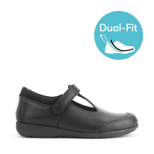 start rite Globe Black leather Simply by Start-Rite girls rip-tape Dual-Fit T-bar school shoes