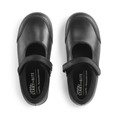 Start Rite Grade Black Leather Simply By Start-Rite Girls Rip-tape Dual-Fit School Shoes