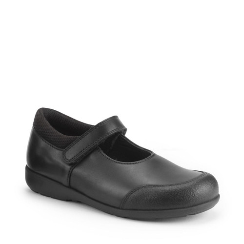 Start Rite Grade Black Leather Simply By Start-Rite Girls Rip-tape Dual-Fit School Shoes