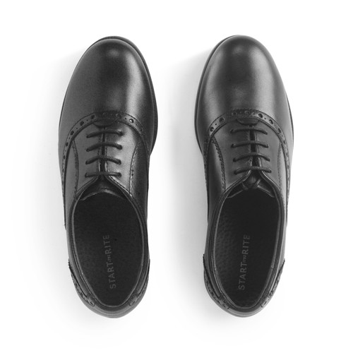 Start Rite Hermione Black Leather Girls Lace-up Closed School Shoes