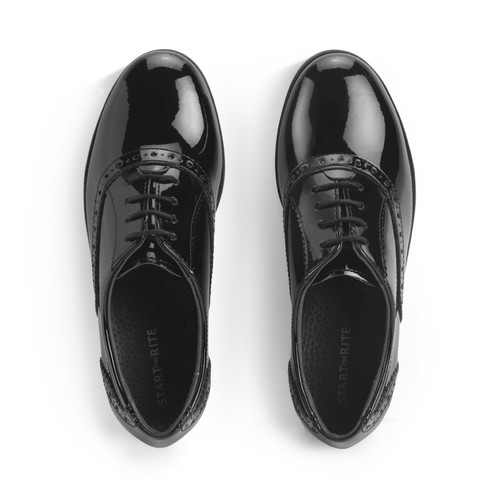 Start Rite Hermione Black Patent Girls Lace-up Closed School Shoes