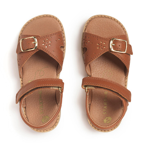 Start Rite Holiday Tan Leather Girls Rip-tape Sandals