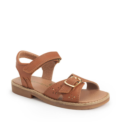 Start Rite Holiday Tan Leather Girls Rip-tape Sandals