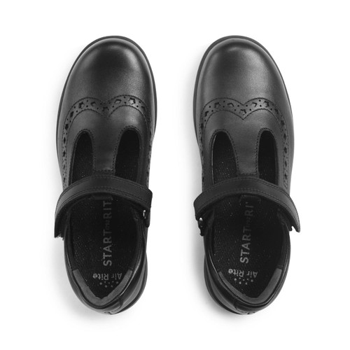 Start Rite Hope Black Leather Girls Rip-tape T-bar School Shoes