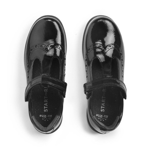 Start Rite Hope Black Patent Girls Rip-tape T-bar School Shoes