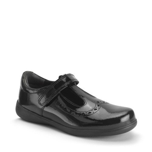 Start Rite Hope Black Patent Girls Rip-tape T-bar School Shoes