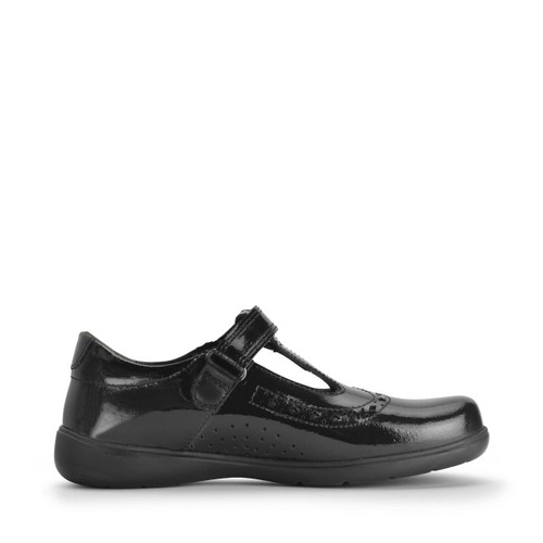 Start Rite Hope Black Patent Girls Rip-tape T-bar School Shoes