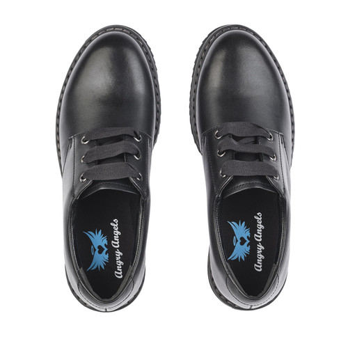 Start Rite Impact Black Leather Girls Lace-up Angry Angels School Shoes