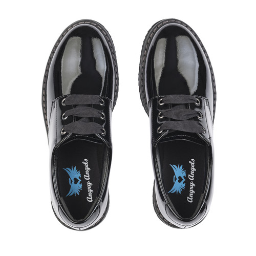 Start Rite Impact Black Patent Girls Lace-up Angry Angels School Shoes