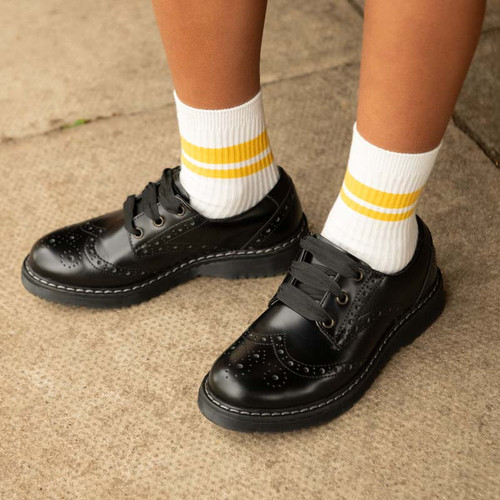 Start Rite Impulsive Black Leather Girls Lace-up Closed Angry Angels School Shoes