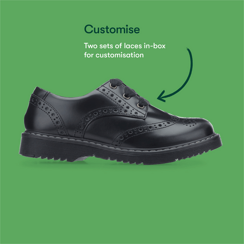 Start Rite Impulsive Black Leather Girls Lace-up Closed Angry Angels School Shoes