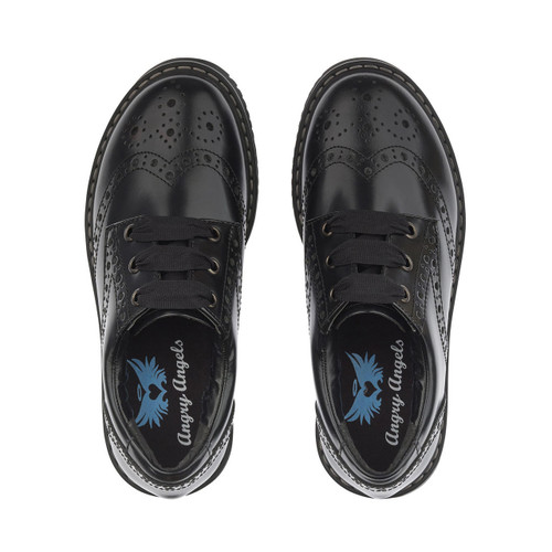 Start Rite Impulsive Black Leather Girls Lace-up Closed Angry Angels School Shoes
