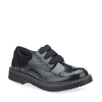 Start Rite Impulsive Black Patent Girls Lace-up Closed Angry Angels School Shoes