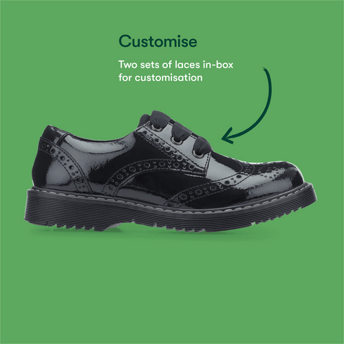 Start Rite Impulsive Black Patent Girls Lace-up Closed Angry Angels School Shoes