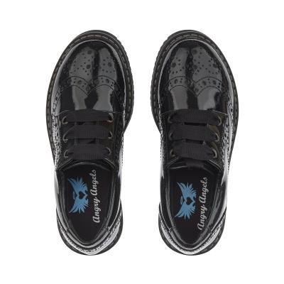 Start Rite Impulsive Black Patent Girls Lace-up Closed Angry Angels School Shoes