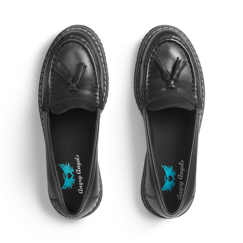 Start Rite Infinity Black Leather Slip-on Girls Angry Angels School Shoes