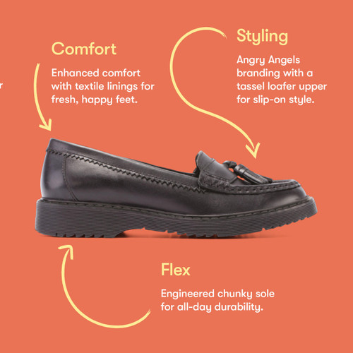 Start Rite Infinity Black Leather Slip-on Girls Angry Angels School Shoes