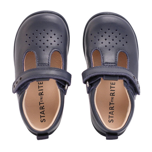 Start Rite Jigsaw Navy Leather Boys Rip-tape First Walking Shoes