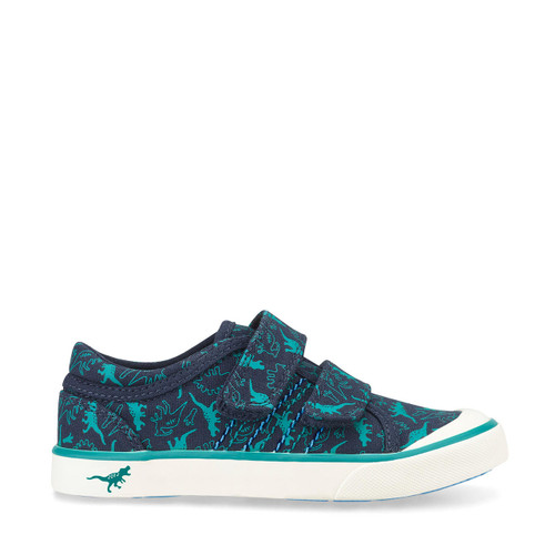 Start Rite Jurassic Navy Blue Dino Print Boys Rip-tape Canvas Shoes