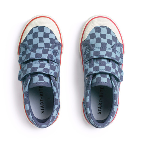 Start Rite Kicks Denim Blue Check Kids Closed Rip-tape Canvas Shoes