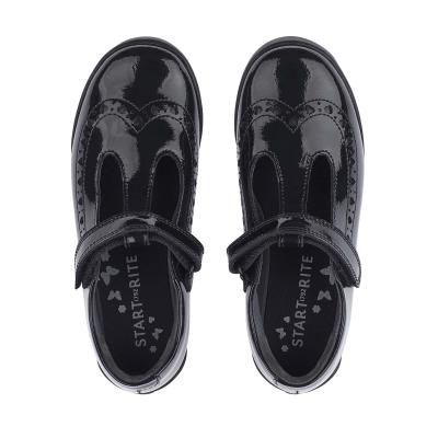 Start Rite Leapfrog Black Patent Girls Rip-tape T-bar School Shoes