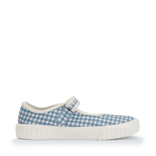 Start Rite Lemonade Denim Blue Gingham Canvas Girls Single Bar Rip-tape Canvas Shoes