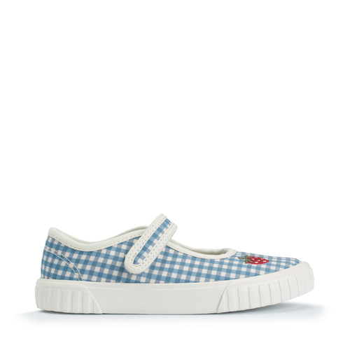 Start Rite Lemonade Denim Blue Gingham Canvas Girls Single Bar Rip-tape Canvas Shoes