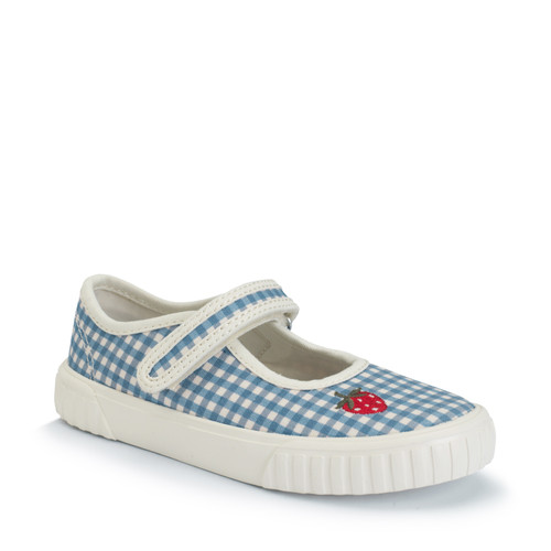 Start Rite Lemonade Denim Blue Gingham Canvas Girls Single Bar Rip-tape Canvas Shoes