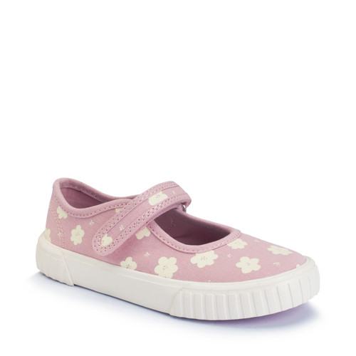 Start Rite Lemonade Dusty Pink Flower Girls Single Bar Rip-tape Canvas Shoes