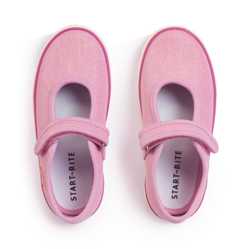 Start Rite Lemonade Pink Glitter Rainbow Girls Single Bar Rip-tape Canvas Shoes