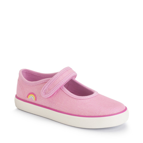 Start Rite Lemonade Pink Glitter Rainbow Girls Single Bar Rip-tape Canvas Shoes