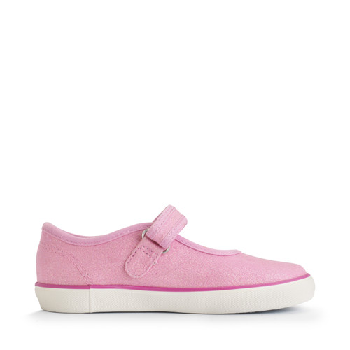 Start Rite Lemonade Pink Glitter Rainbow Girls Single Bar Rip-tape Canvas Shoes