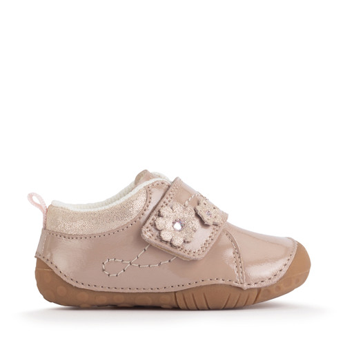 start rite Lila Taupe patent girls closed rip-tape pre-walkers