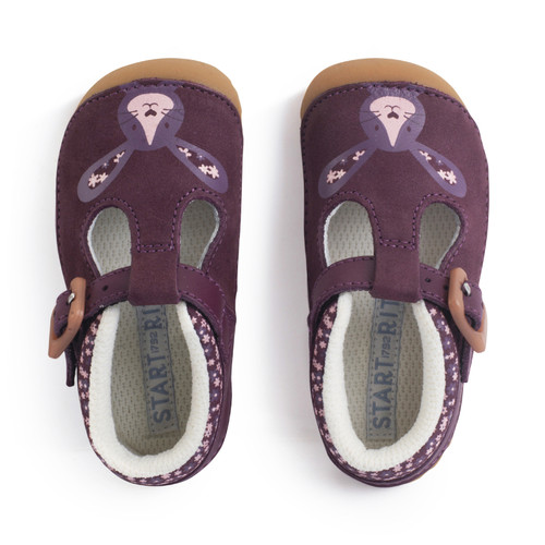 Start Rite Little Paws Burgundy Nubuck/leather Bunny Girls T-bar Buckle Pre-walking Shoes