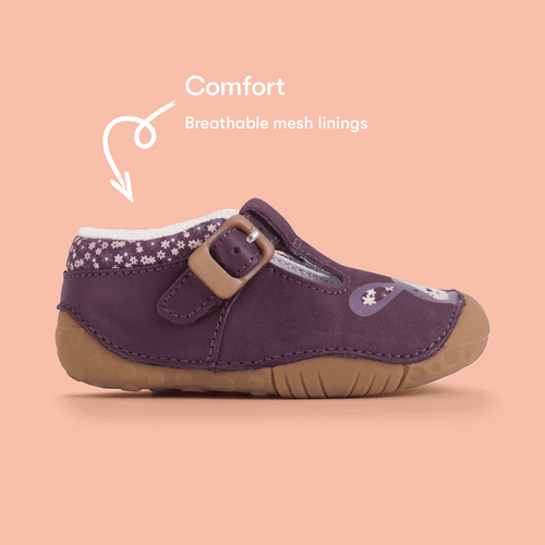 Start Rite Little Paws Burgundy Nubuck/leather Bunny Girls T-bar Buckle Pre-walking Shoes