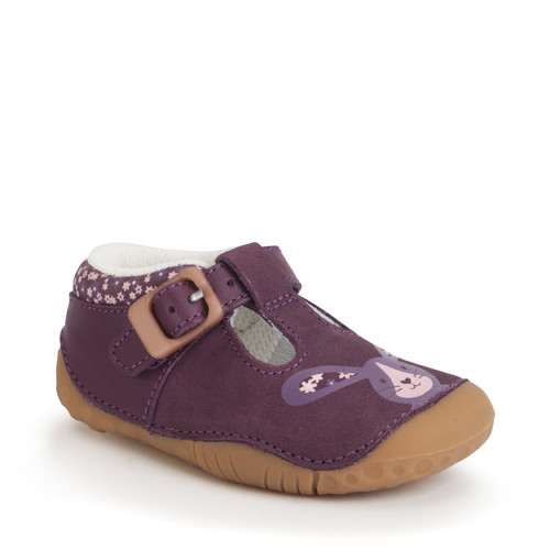 Start Rite Little Paws Burgundy Nubuck/leather Bunny Girls T-bar Buckle Pre-walking Shoes