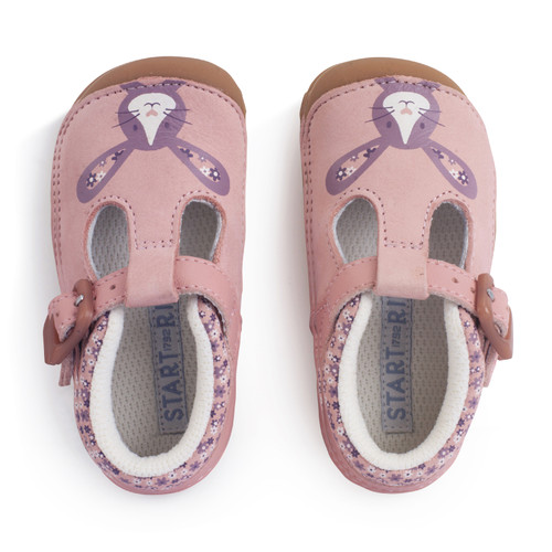 Start Rite Little Paws Dusky Pink Nubuck/leather Bunny Girls T-bar Buckle Pre-walking Shoes