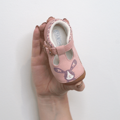 Start Rite Little Paws Dusky Pink Nubuck/leather Bunny Girls T-bar Buckle Pre-walking Shoes