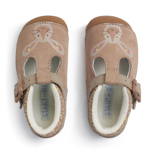 Start Rite Little Paws Taupe Nubuck/leather Bunny Girls T-bar Buckle Pre-walking Shoes
