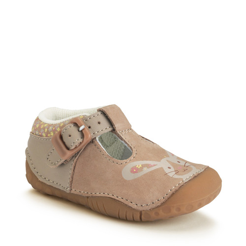 Start Rite Little Paws Taupe Nubuck/leather Bunny Girls T-bar Buckle Pre-walking Shoes