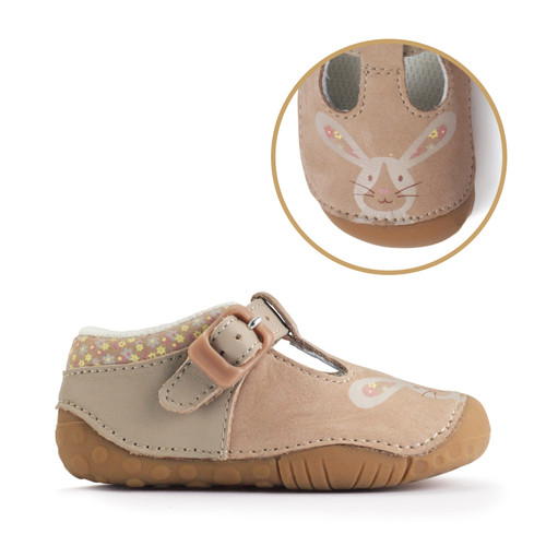 start rite Little Paws Taupe nubuck/leather bunny girls T-bar buckle pre-walking shoes