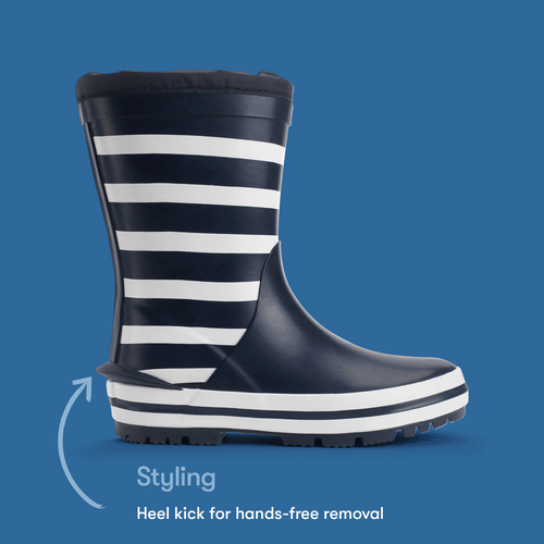 Start Rite Little Puddle Navy White Stripe Slip On Waterproof Wellies
