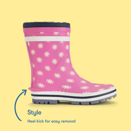 Start Rite Little Puddle Pink Daisy Girls Waterproof Slip-on Wellies