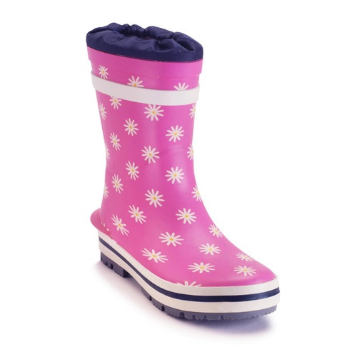 Start Rite Little Puddle Pink Daisy Girls Waterproof Slip-on Wellies