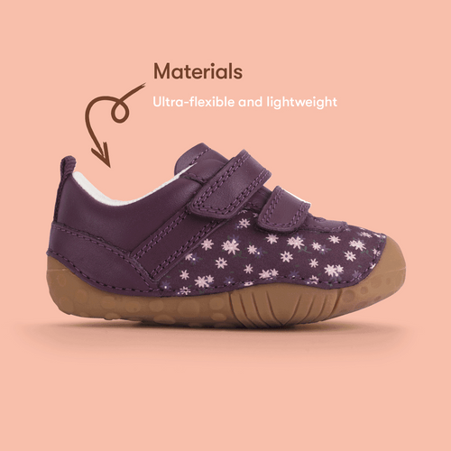 Start Rite Little Smile Burgundy Leather/nubuck Floral Girls Rip-tape Pre-walkers