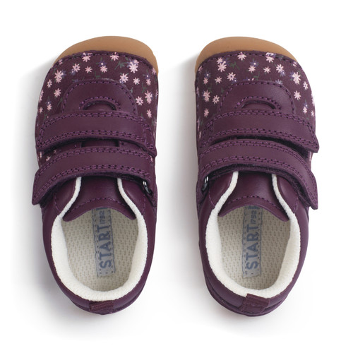 Start Rite Little Smile Burgundy Leather/nubuck Floral Girls Rip-tape Pre-walkers